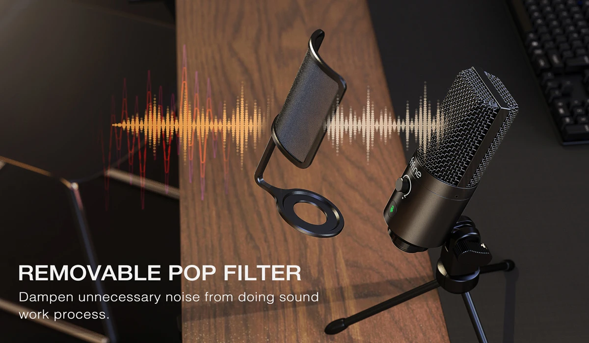 FIFINE USB Streaming Microphone with Pop Filter,Condenser Mic Set with Tap-to-Mute&Vol Control for PC,Recording,YouTube-K669PRO1