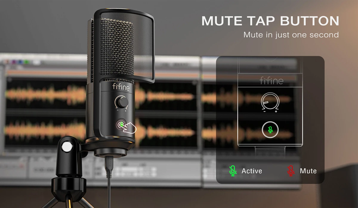 FIFINE USB Streaming Microphone with Pop Filter,Condenser Mic Set with Tap-to-Mute&Vol Control for PC,Recording,YouTube-K669PRO1