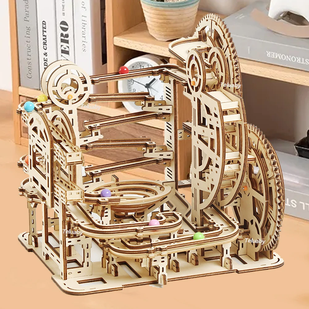 3d Wooden Puzzle Marble Runs Mechanical Puzzles Self Assembly Toy STEAM Educational Toys Model Building Kits for Kids Adult Gift