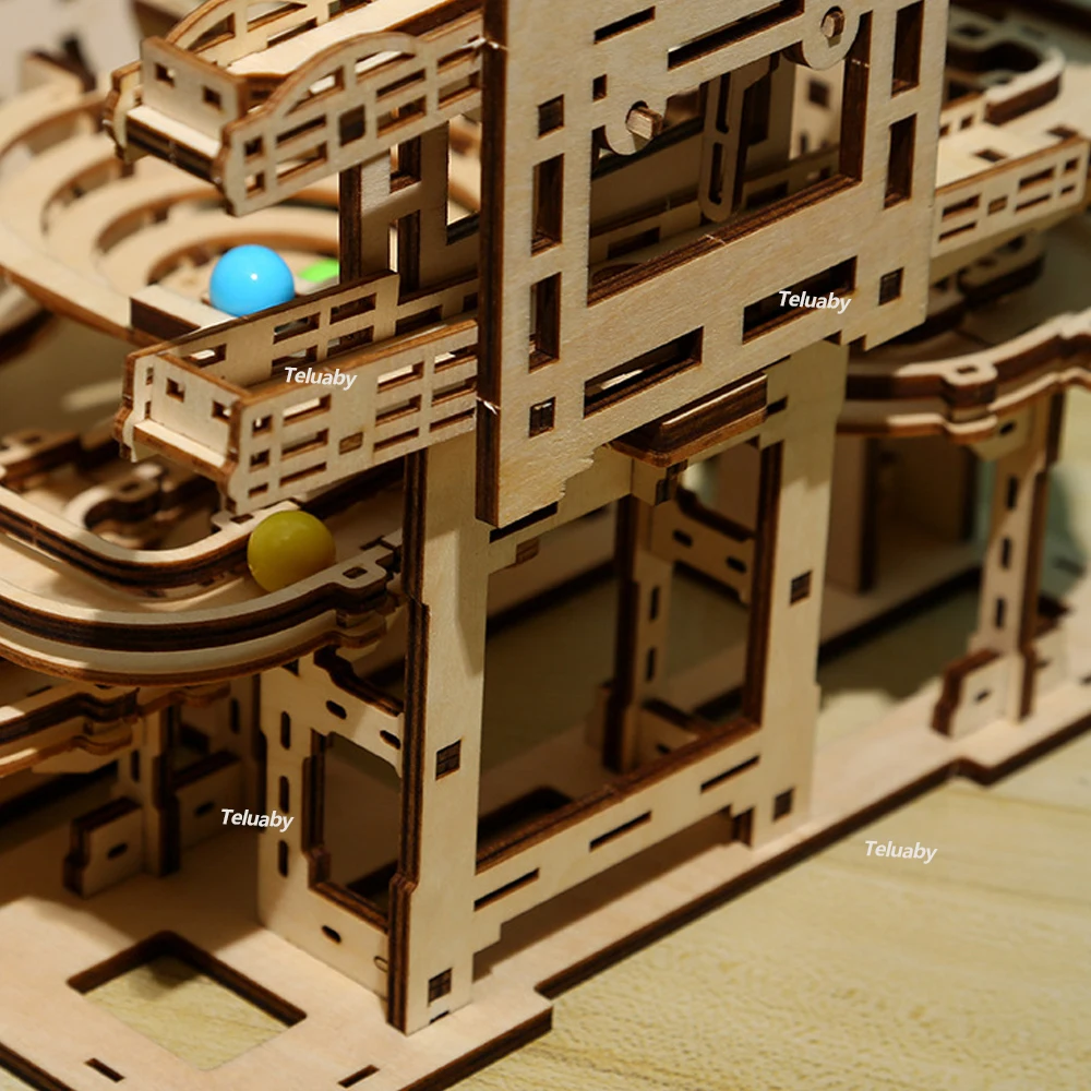 3d Wooden Puzzle Marble Runs Mechanical Puzzles Self Assembly Toy STEAM Educational Toys Model Building Kits for Kids Adult Gift