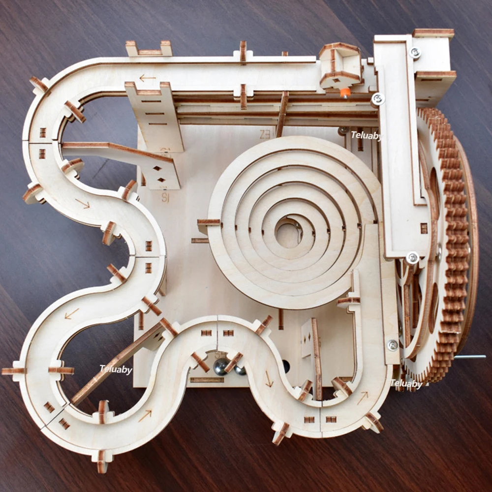 3d Wooden Puzzle Marble Runs Mechanical Puzzles Self Assembly Toy STEAM Educational Toys Model Building Kits for Kids Adult Gift