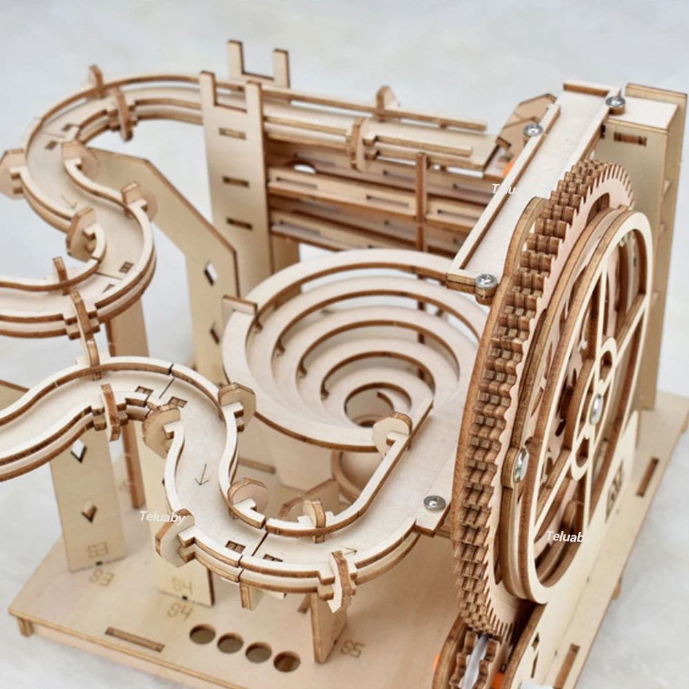 3d Wooden Puzzle Marble Runs Mechanical Puzzles Self Assembly Toy STEAM Educational Toys Model Building Kits for Kids Adult Gift