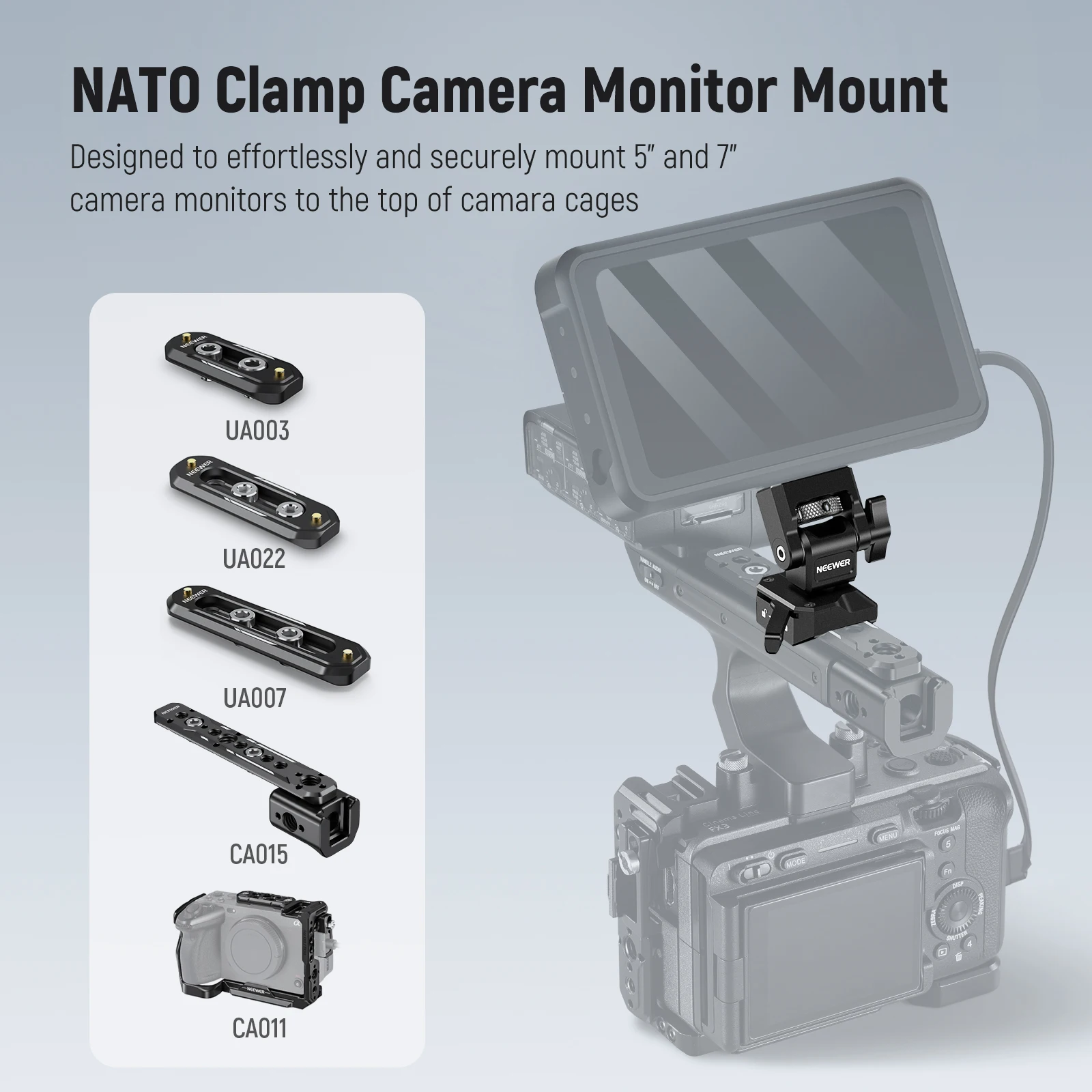 NEEWER DSLR Camera Clamp Adjustable Monitor Mount with Cold Shoe Anti Twist 1/4" Screw for Monitor Flash Light DIY Attachment