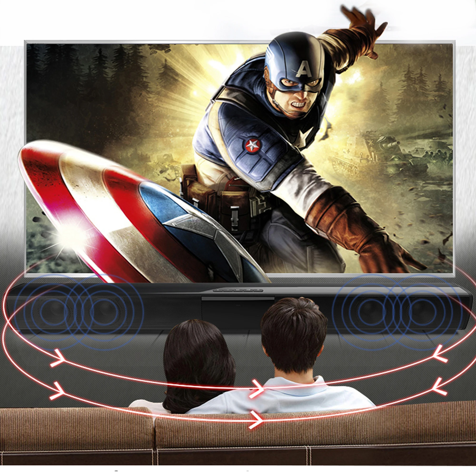 Soundbar Speakers, Bluetooth 5.3, Stereo Soundbar Surround Sound Home Cinema with Remote Control, Support RCA AUX TF-Card