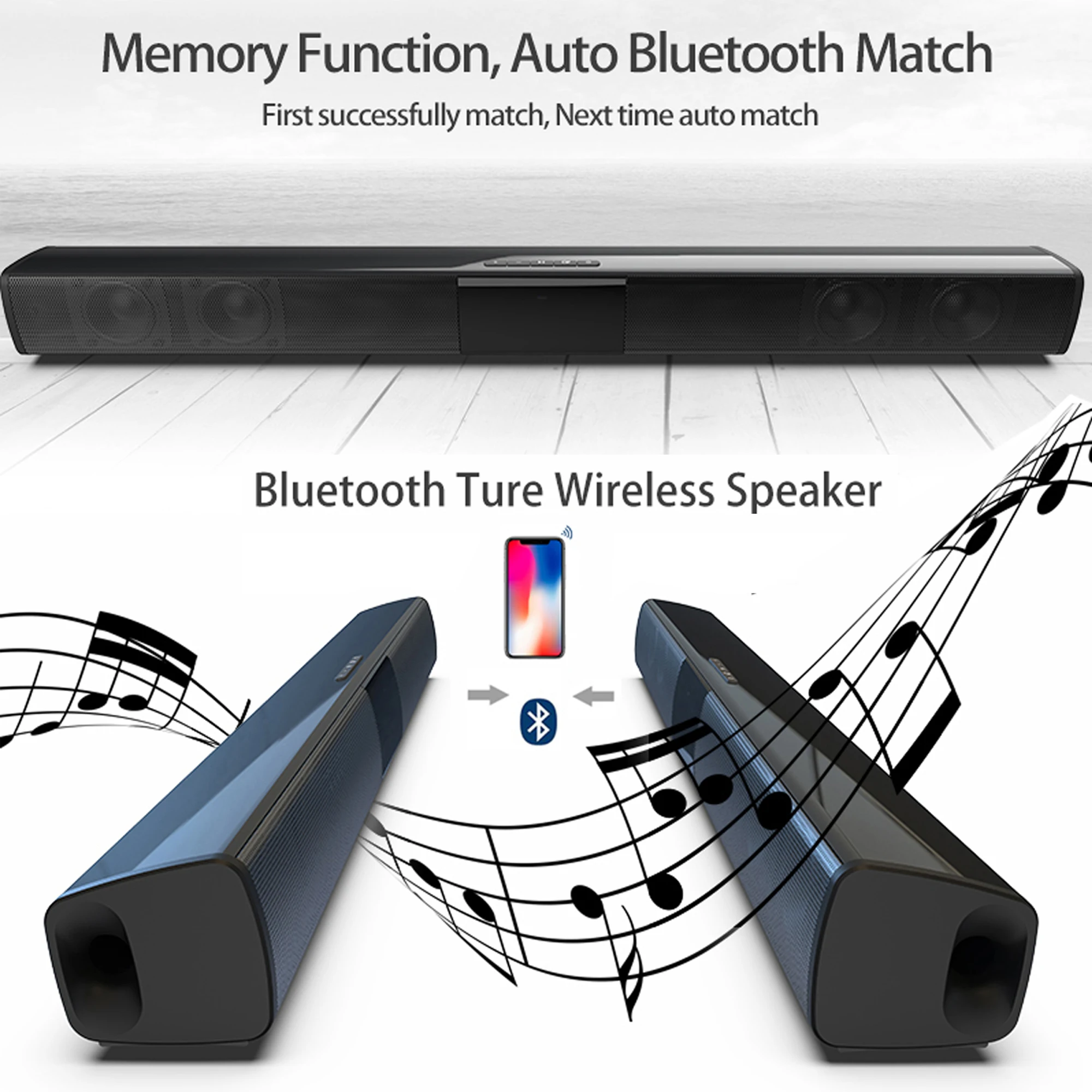 Soundbar Speakers, Bluetooth 5.3, Stereo Soundbar Surround Sound Home Cinema with Remote Control, Support RCA AUX TF-Card