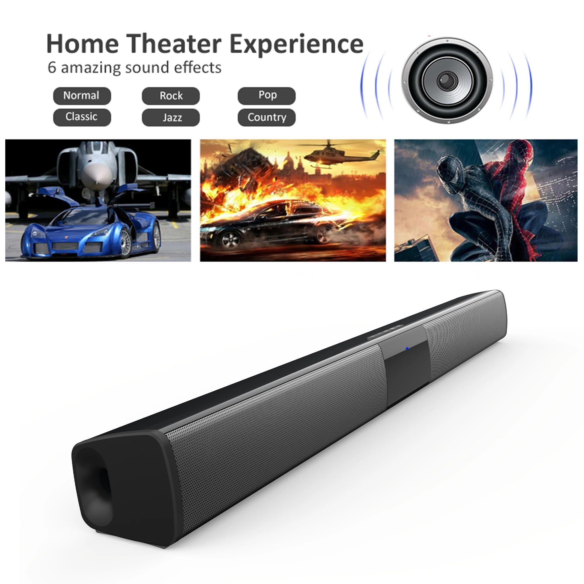 Soundbar Speakers, Bluetooth 5.3, Stereo Soundbar Surround Sound Home Cinema with Remote Control, Support RCA AUX TF-Card