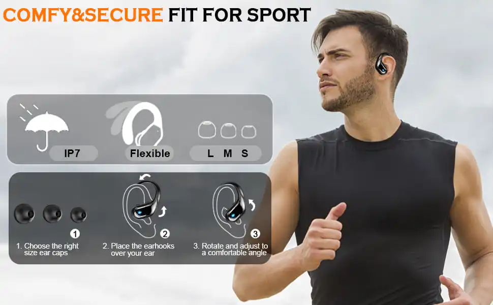 75Hrs Bluetooth 5.3 Earphones IP7 Waterproof Wireless Headphones with ENC Noise Cancelling Mic Deep Bass For Sports Workout Gym