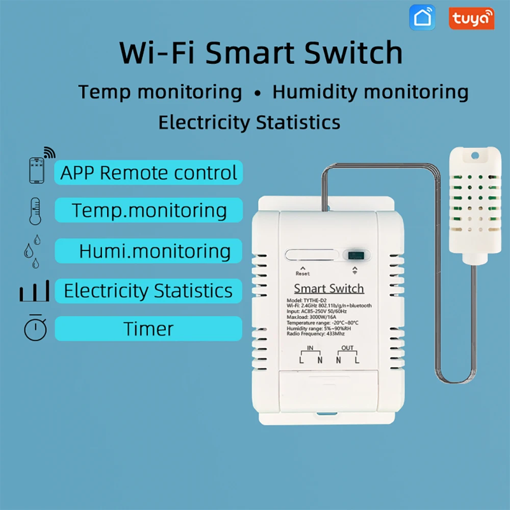 Tuya Wifi Smart Temperature Humidity Switch Monitoring Electricity Statistics Relay Timing Intelligent Thermostat Probe Sensor