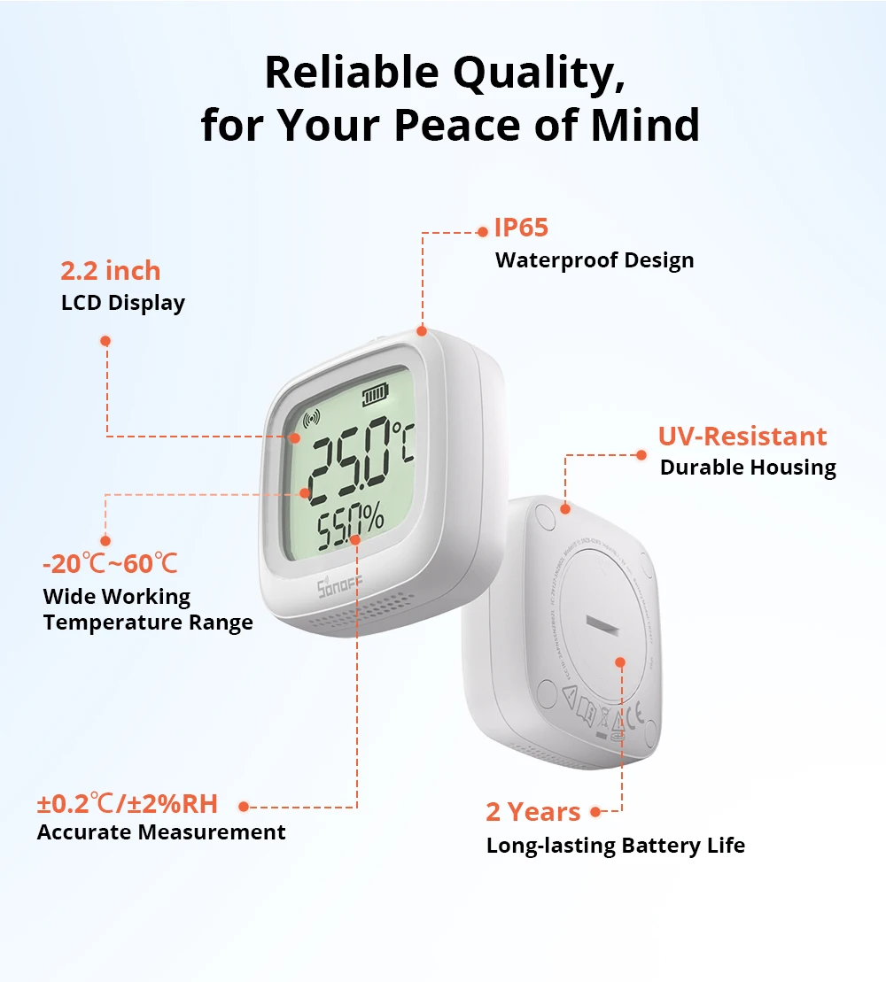 SONOFF SNZB-02WD Zigbee LCD Smart Temperature Humidity Sensor IP65 Waterproof for Bathroom Greenhouse Outside via ZBBridge-P