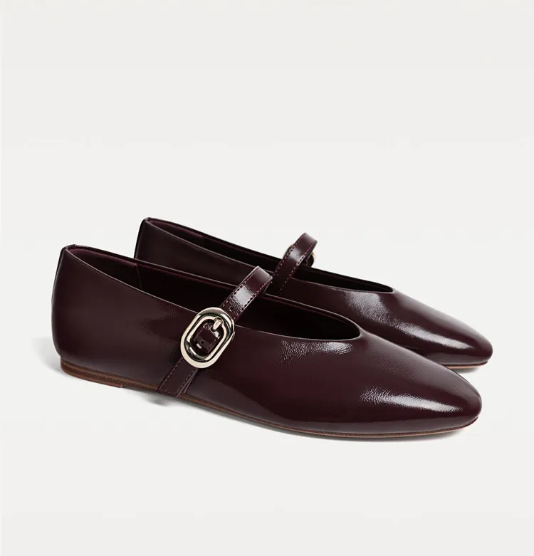 PU Leather Flats Mary Janes Shoes Women Spring Autumn Elegant Red Buckle Strap Shoes Ladies Shallow Casual Streetwear Loafers