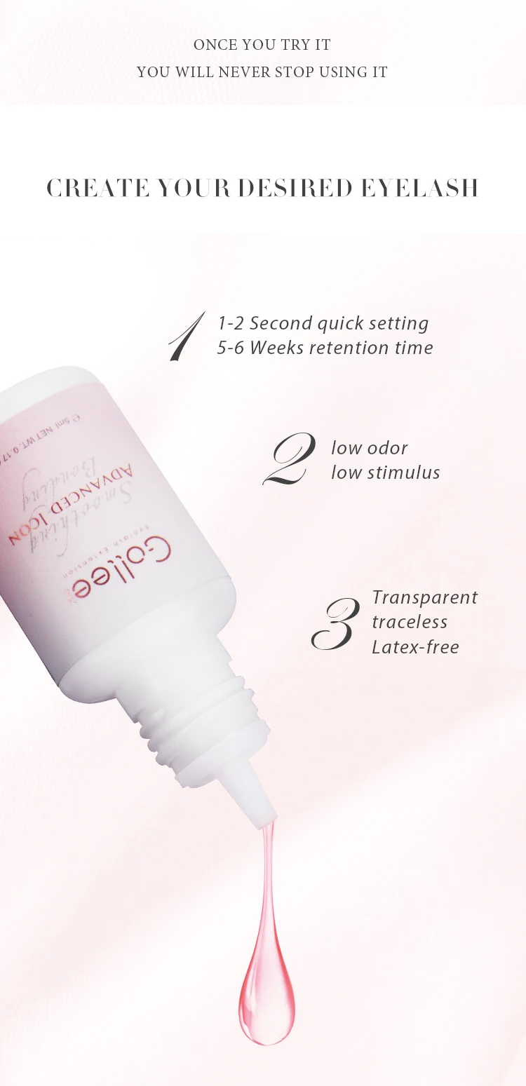 Gollee All Season Glue for Lash Extension 0.5s Fast Drying Strong Glue Stick False Eyelash 6-8 Weeks Waterproof Adhesive Makeup