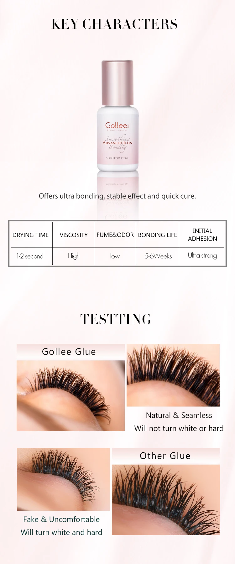 Gollee All Season Glue for Lash Extension 0.5s Fast Drying Strong Glue Stick False Eyelash 6-8 Weeks Waterproof Adhesive Makeup