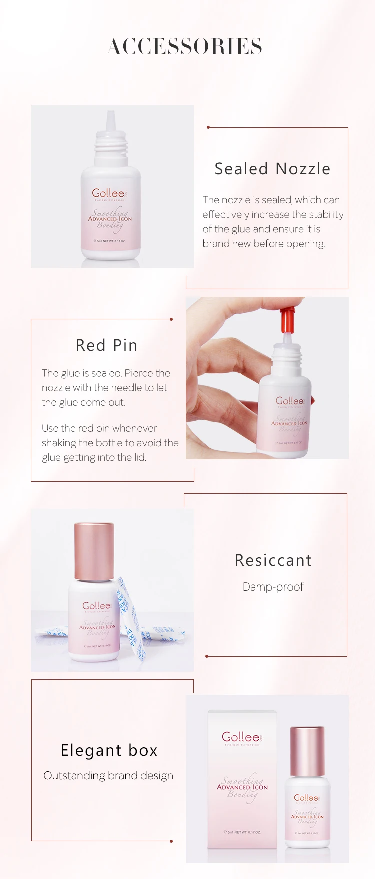 Gollee All Season Glue for Lash Extension 0.5s Fast Drying Strong Glue Stick False Eyelash 6-8 Weeks Waterproof Adhesive Makeup