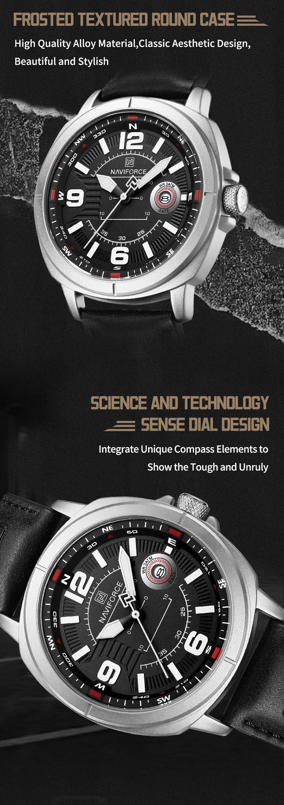 NAVIFORCE Brand Men Quartz Watch High Quality PU Band Calendar Male Wristwatch Auto Date Display Waterproof Clocks Reloj Hombre