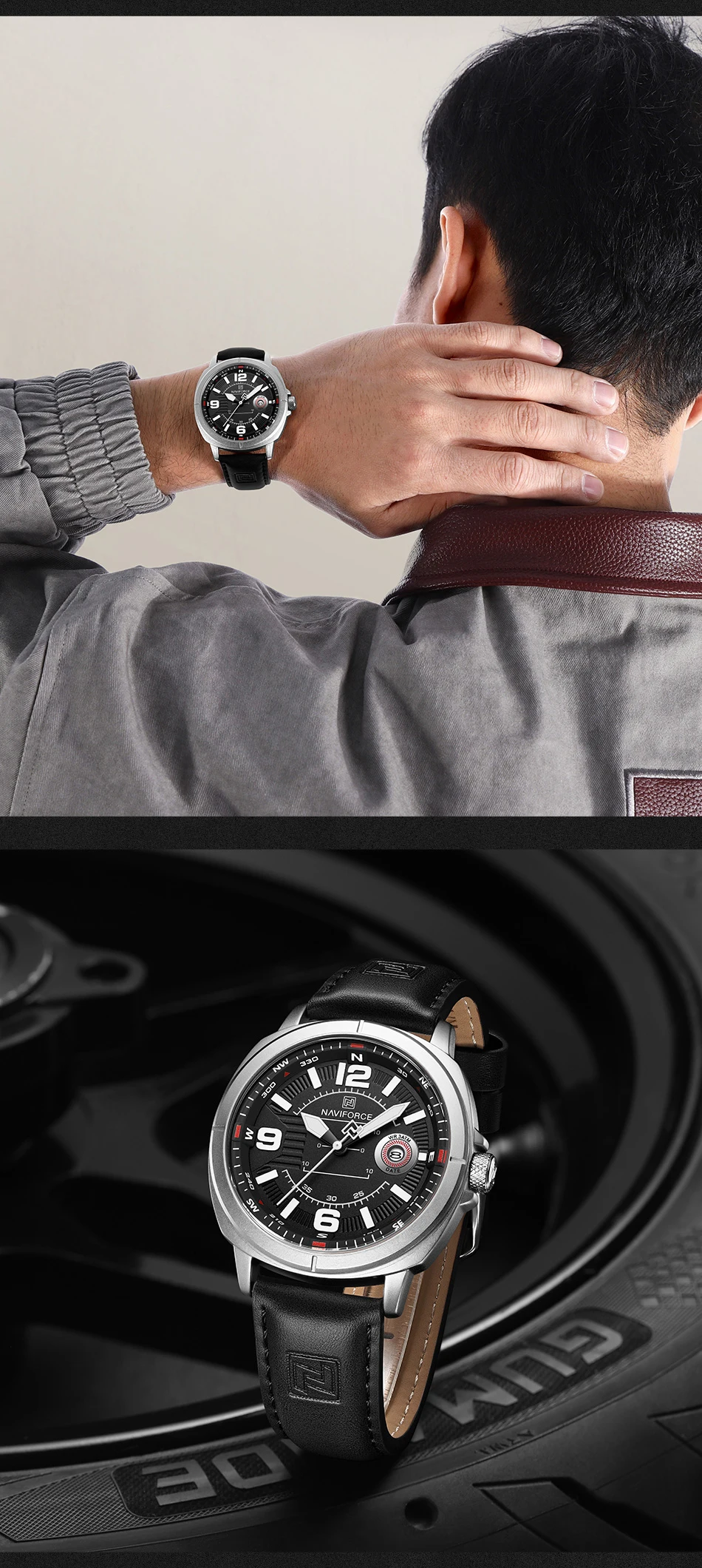 NAVIFORCE Brand Men Quartz Watch High Quality PU Band Calendar Male Wristwatch Auto Date Display Waterproof Clocks Reloj Hombre
