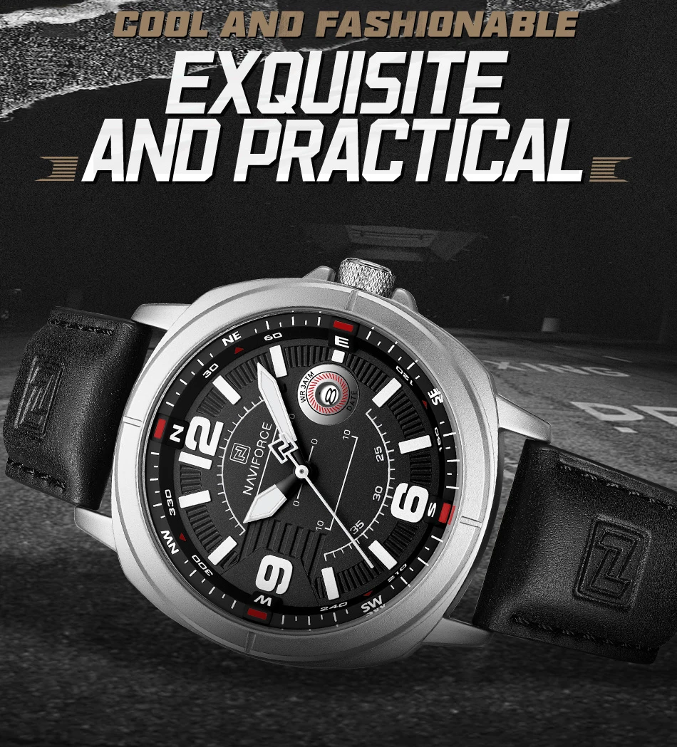 NAVIFORCE Brand Men Quartz Watch High Quality PU Band Calendar Male Wristwatch Auto Date Display Waterproof Clocks Reloj Hombre