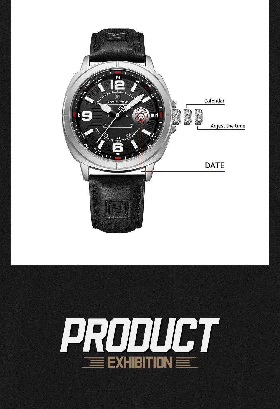 NAVIFORCE Brand Men Quartz Watch High Quality PU Band Calendar Male Wristwatch Auto Date Display Waterproof Clocks Reloj Hombre
