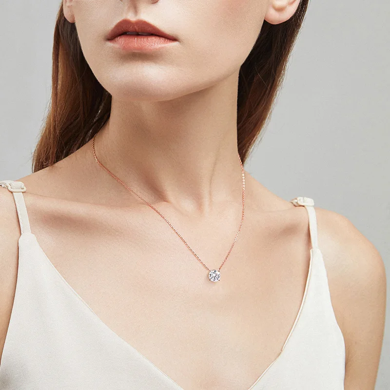 Smyoue 1-5CT Rose Gold Color Moissanite Necklace for Women D Color Sparkling Classic Lab Diamon Pendant Sterling Silver 925 100%