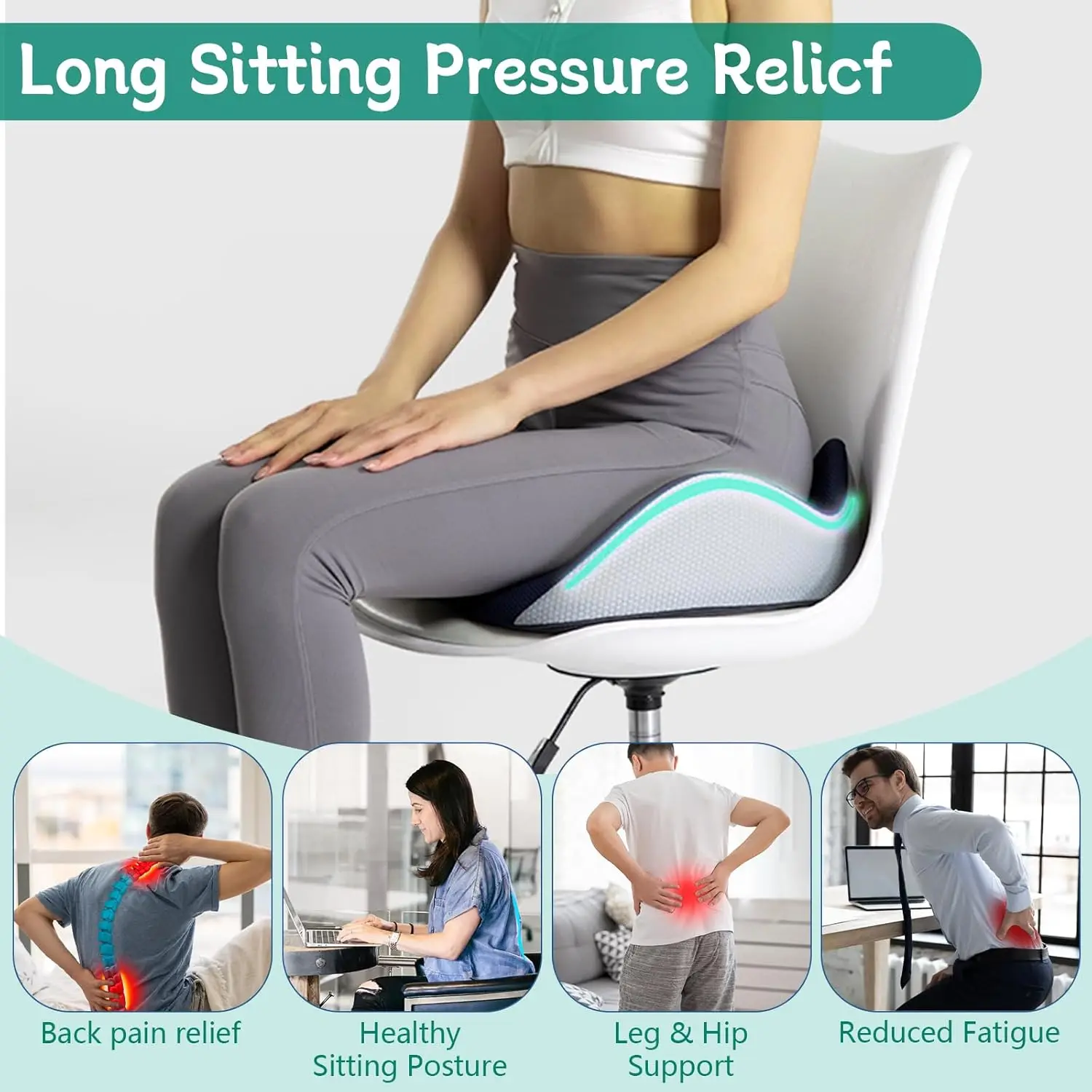 Seat Cushion,Orthopedic Memory Foam Prostate Cushion for Tailbone Sciaticaback Pain Relief Comfort Chair Car Seat(Black)