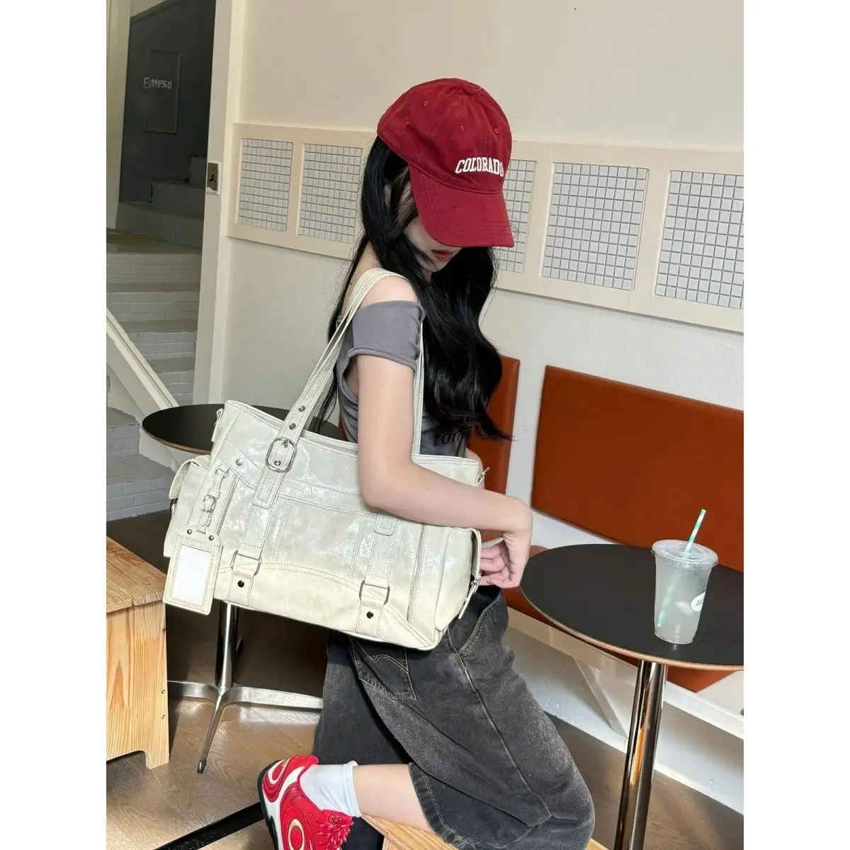 JIAERDI Sweet Cool Hot Girl Underarm Bag Ladies Leather Square Large Capacity Tote Bag Women Harajuku Luxe Crossbody Bag Y2k