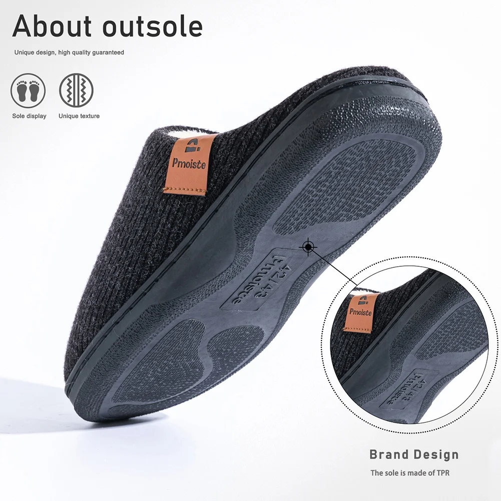 Winter men's slippers memory cotton shoe pad TPR large sole flat bottom anti slip warm and comfortable indoor knitted shoes