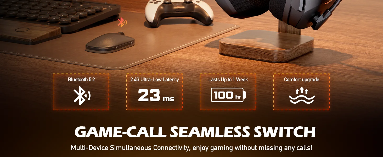 NUBWO G06 Gaming Headset 2.4GHz Bluetooth 5.3 Wireless Headphones Stereo Dual Mode Mic for PS5 PS4 PC Switch Mobile Phone Laptop