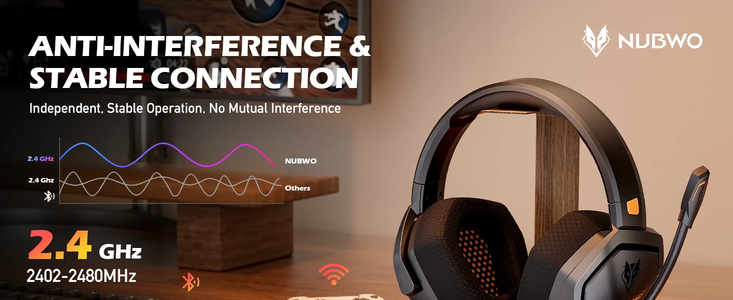 NUBWO G06 Gaming Headset 2.4GHz Bluetooth 5.3 Wireless Headphones Stereo Dual Mode Mic for PS5 PS4 PC Switch Mobile Phone Laptop