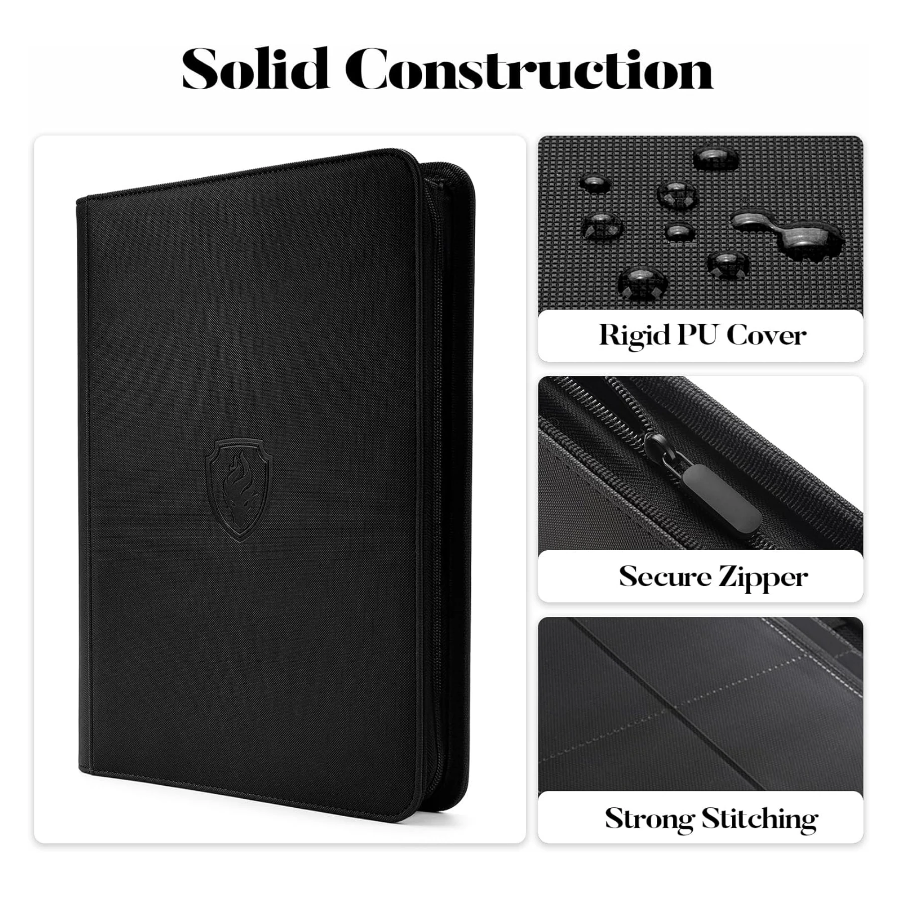 9 Pocket Zipper Card Binder, 360 Trading Card Holder Book, Premium PU Cover Zip Binder for Cards, Durable Side Loading Card