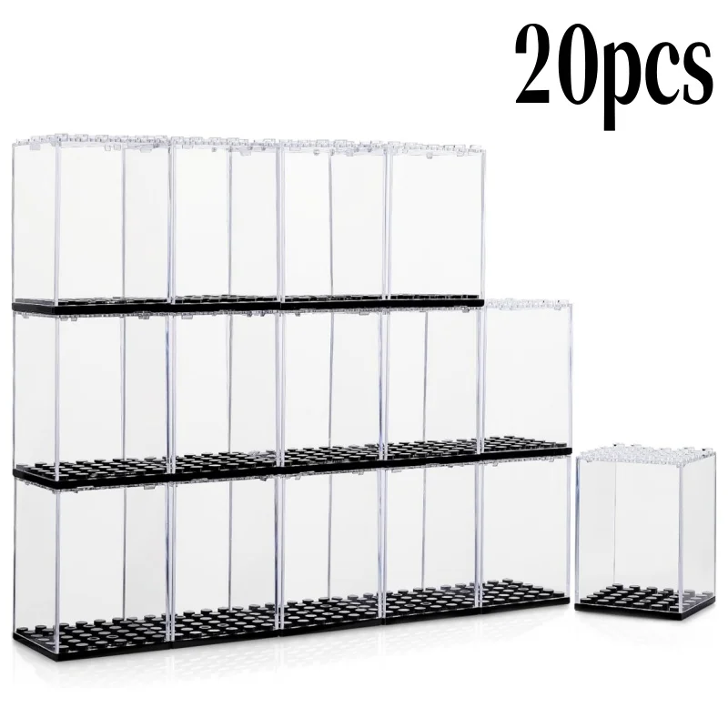 20 Pack Dustproof Display Boxes for Lego Minifigures Single Minifigure Storage Case for Collectors Black