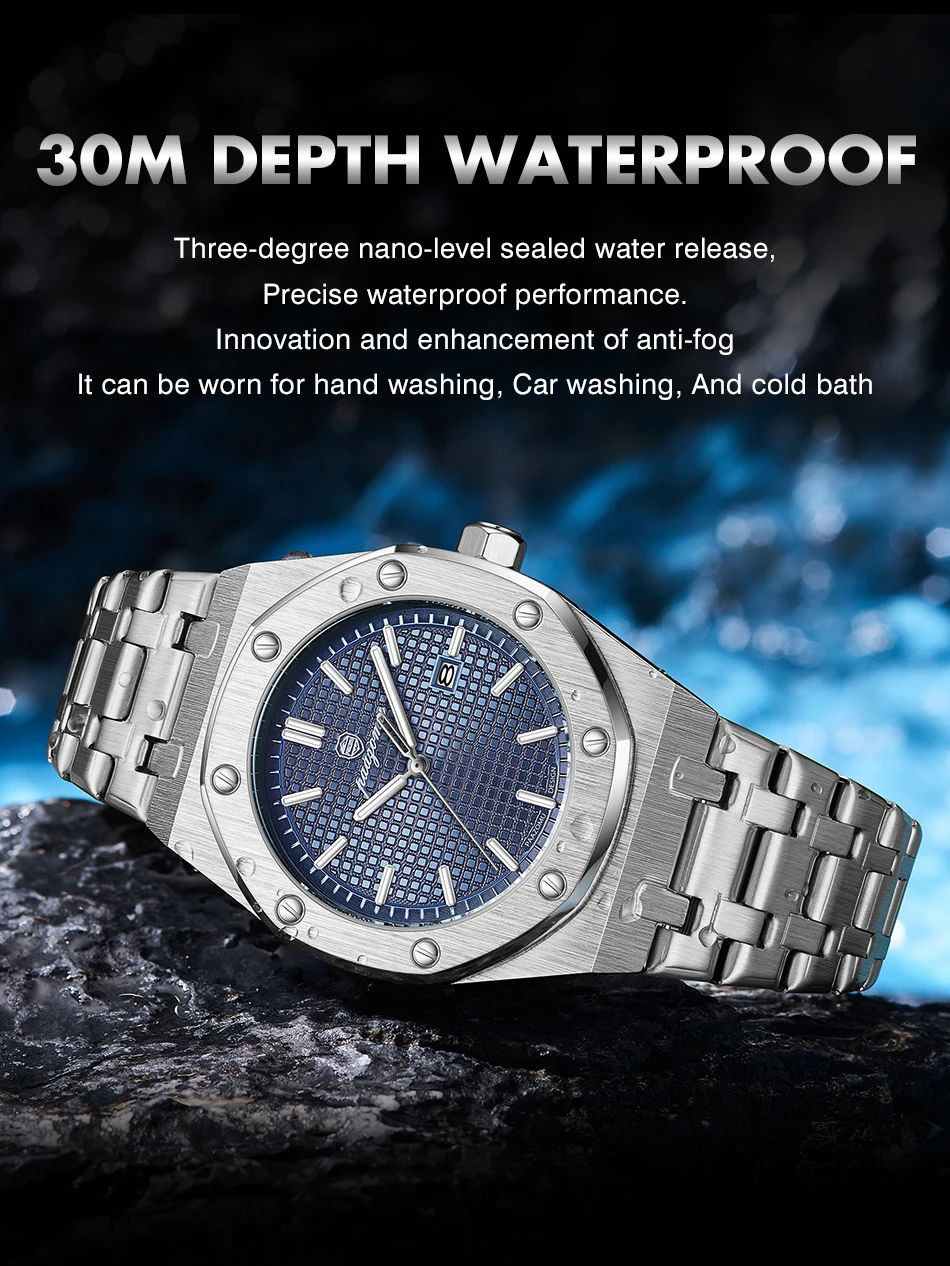 PAAZOMU Luxury Quartz Man Wristwatch Sport Men Watches Waterproof Luminous Date Week Stainless Steel Men's Watch Male Reloj+box