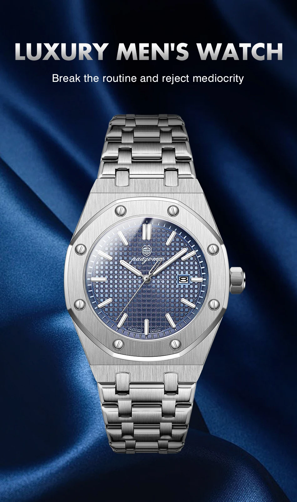 PAAZOMU Luxury Quartz Man Wristwatch Sport Men Watches Waterproof Luminous Date Week Stainless Steel Men's Watch Male Reloj+box