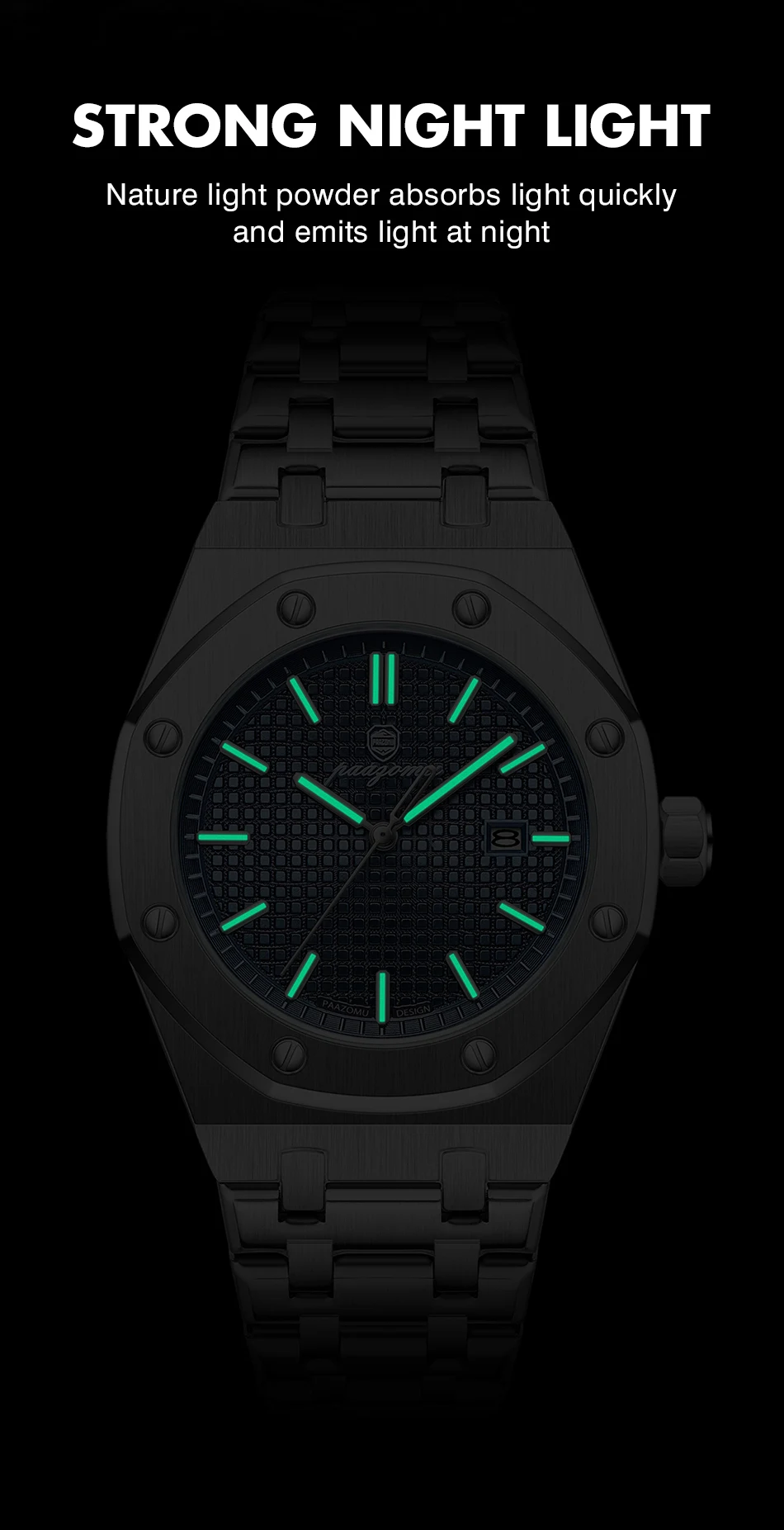 PAAZOMU Luxury Quartz Man Wristwatch Sport Men Watches Waterproof Luminous Date Week Stainless Steel Men's Watch Male Reloj+box