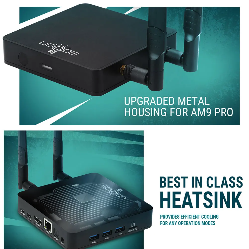UGOOS AM9 Pro Amlogic S905X5-J TV BOX Android 14 LPDDR5 4G64G Supoprt AI-SR, 4K HDR WiFi6 BT5.2 1000M with BT Voice Remote