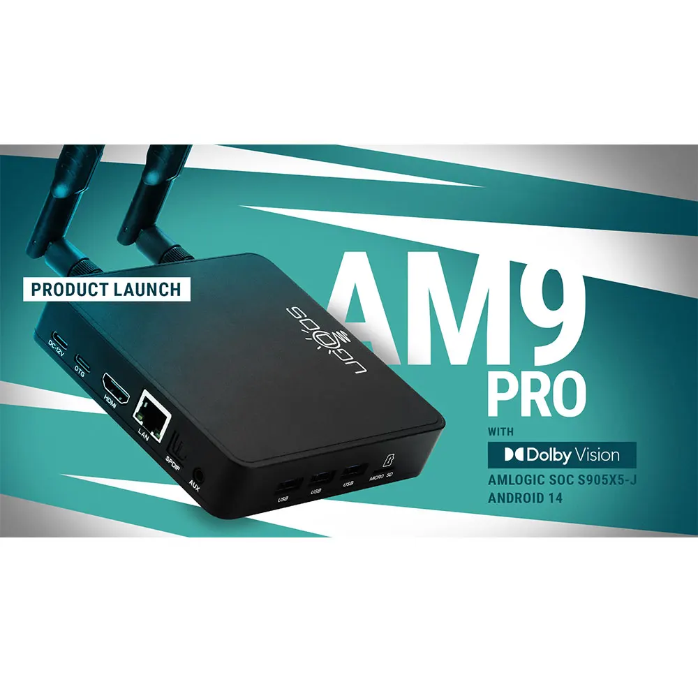 UGOOS AM9 Pro Amlogic S905X5-J TV BOX Android 14 LPDDR5 4G64G Supoprt AI-SR, 4K HDR WiFi6 BT5.2 1000M with BT Voice Remote