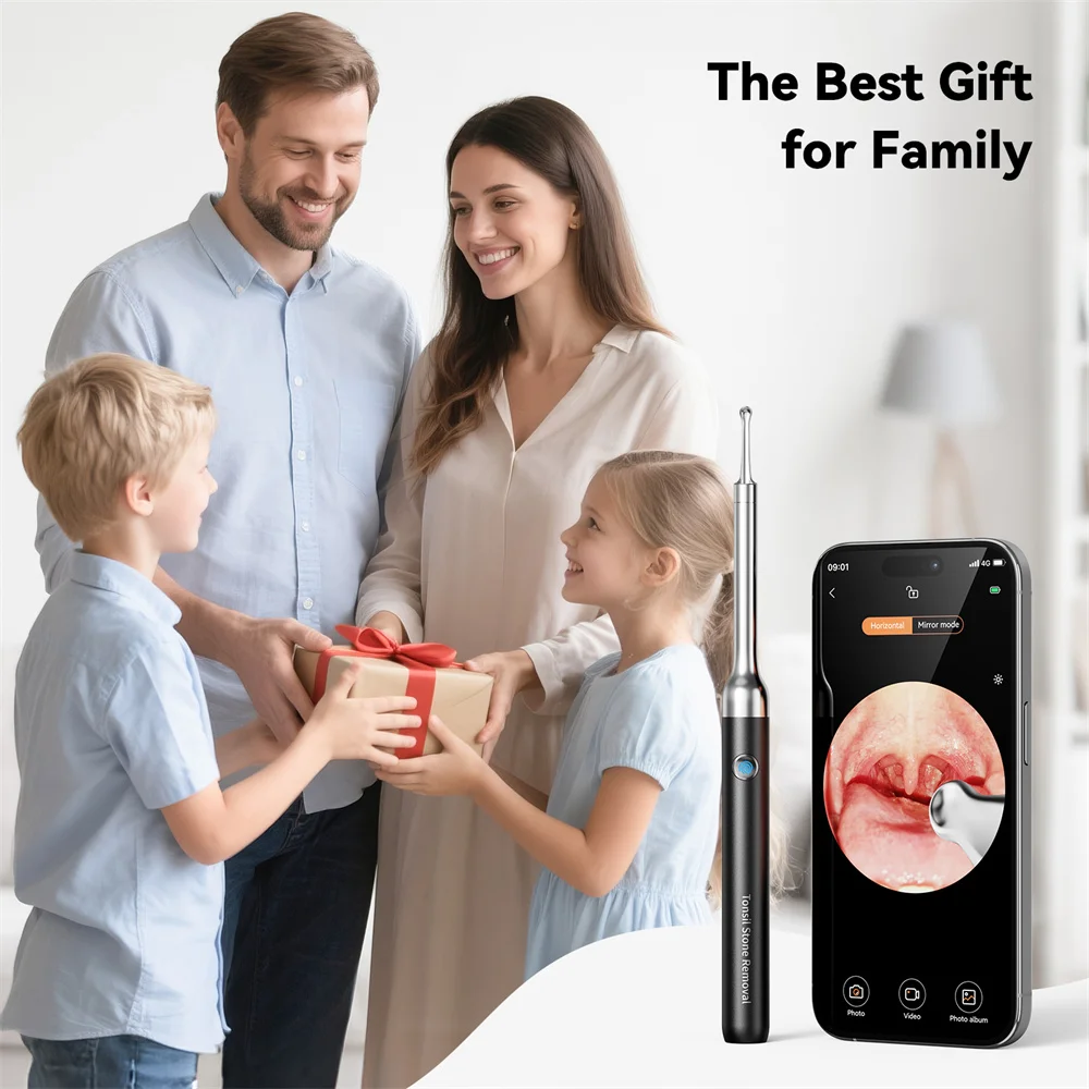Visual Tonsil Stone Cleaner with Camera and Light 5pcs Heads USB Rechargeable Compatible with IOS and Android Simple and Safty