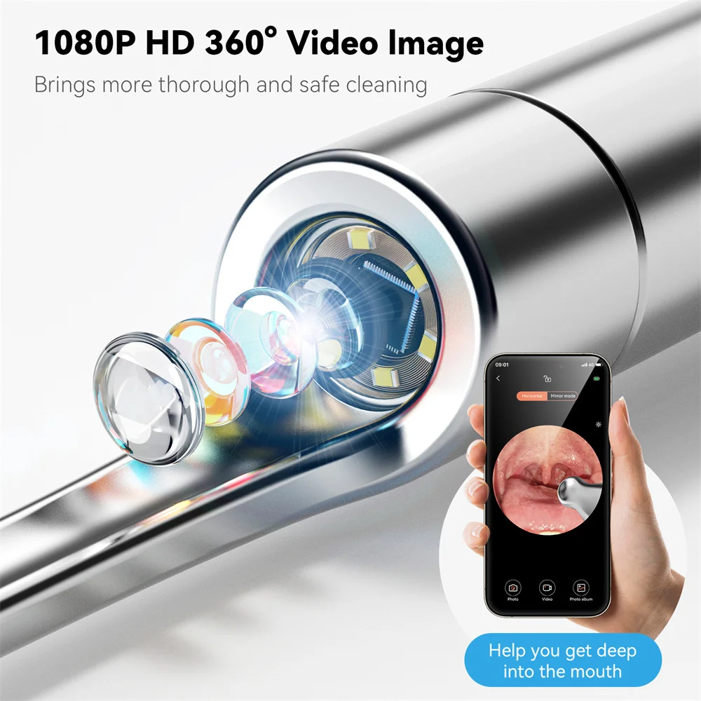 Visual Tonsil Stone Cleaner with Camera and Light 5pcs Heads USB Rechargeable Compatible with IOS and Android Simple and Safty