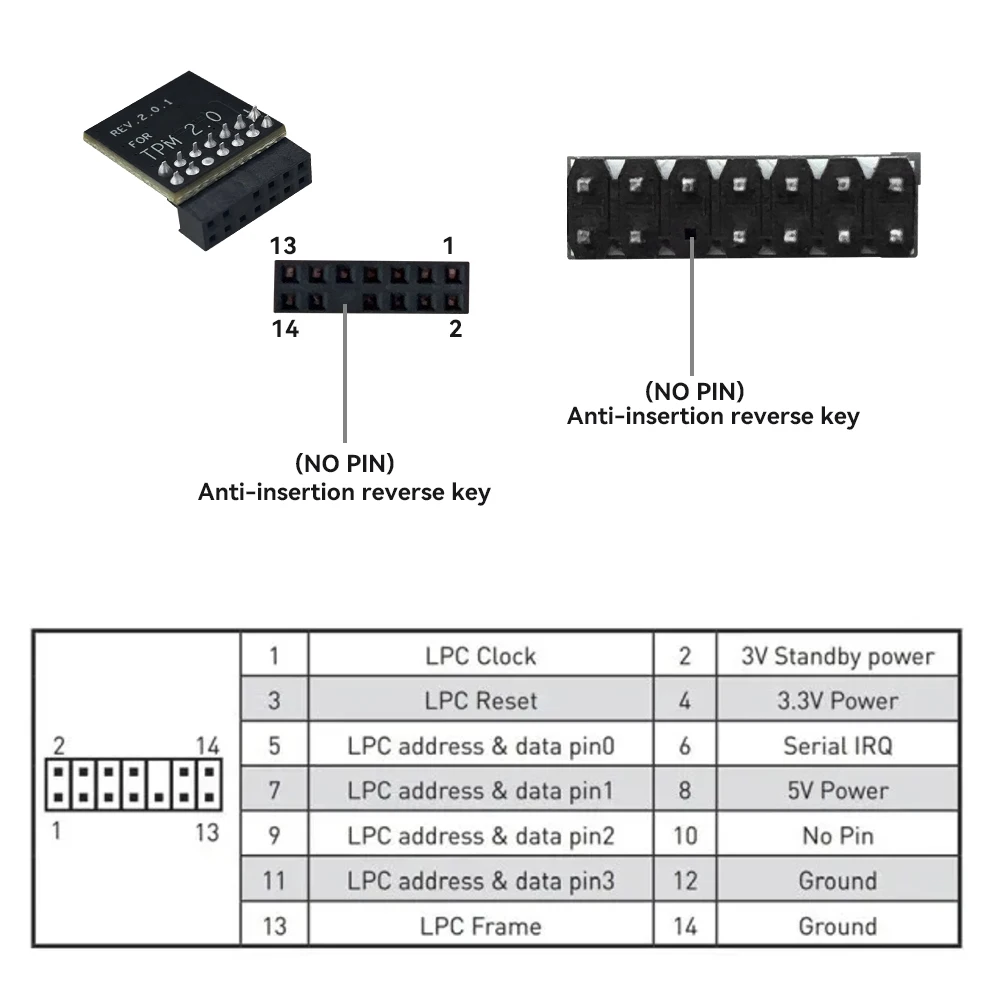 TPM Security Module 2.0 LPC Interface 14 Pin MSI Compatible X99 Multi-brand Motherboards Model X99JS12 X99 JS11