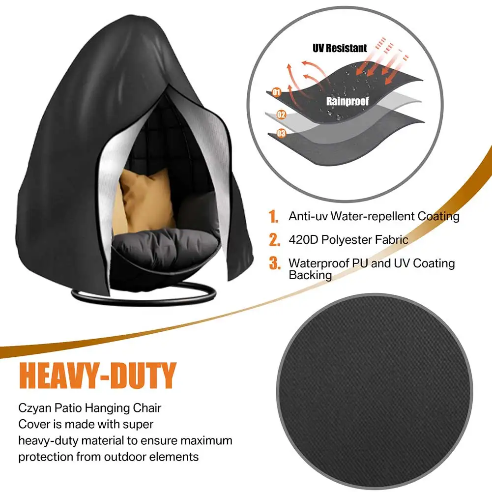 Patio Hanging Egg Chair Cover Waterproof 210D Heavy Duty Windproof Single/Double Swing Seat Chair Slipcover Garden Dust Protect