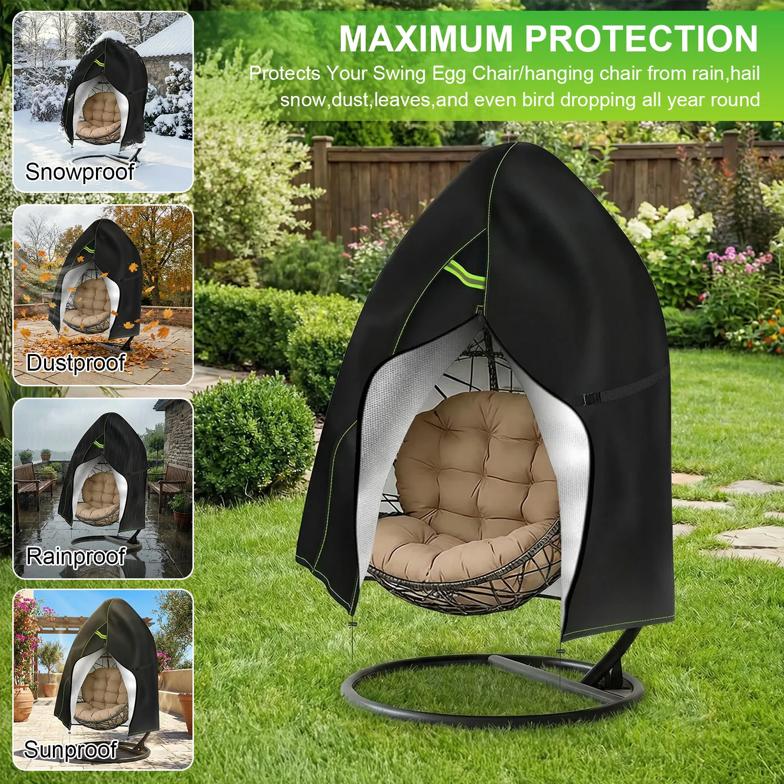 Patio Hanging Egg Chair Cover Waterproof 210D Heavy Duty Windproof Single/Double Swing Seat Chair Slipcover Garden Dust Protect