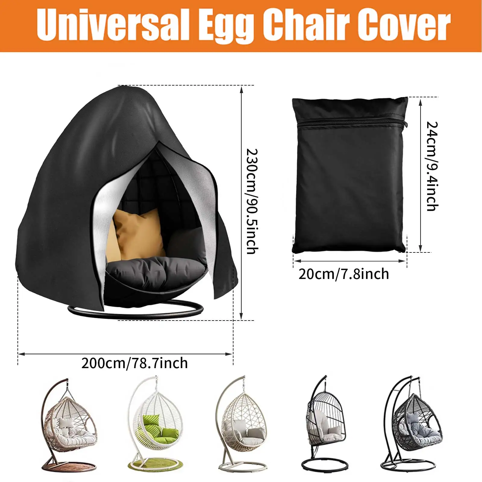 Patio Hanging Egg Chair Cover Waterproof 210D Heavy Duty Windproof Single/Double Swing Seat Chair Slipcover Garden Dust Protect