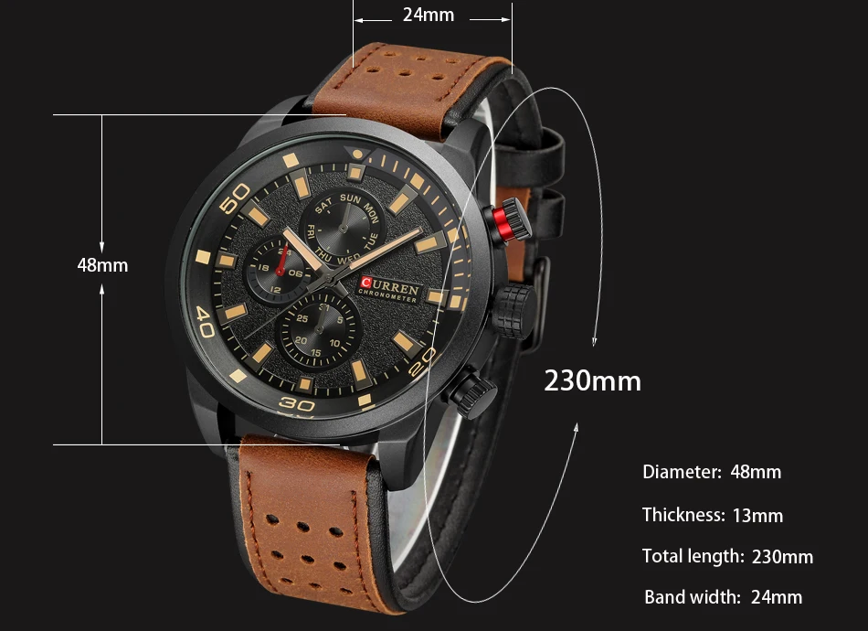 CURREN 8250 Men's Waterproof Casual Three-Hand Watch Business Leather Breathable Strap Wristwatch