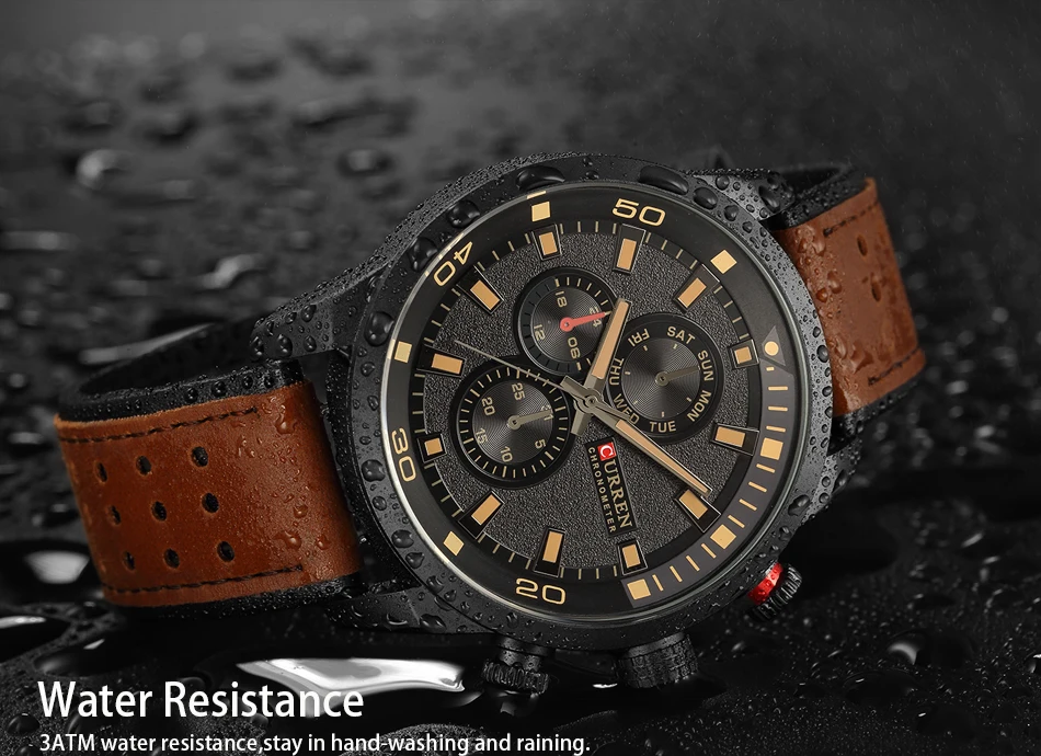 CURREN 8250 Men's Waterproof Casual Three-Hand Watch Business Leather Breathable Strap Wristwatch