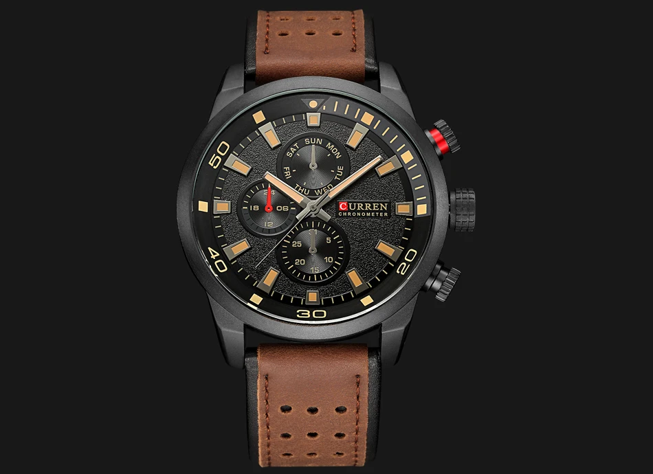 CURREN 8250 Men's Waterproof Casual Three-Hand Watch Business Leather Breathable Strap Wristwatch