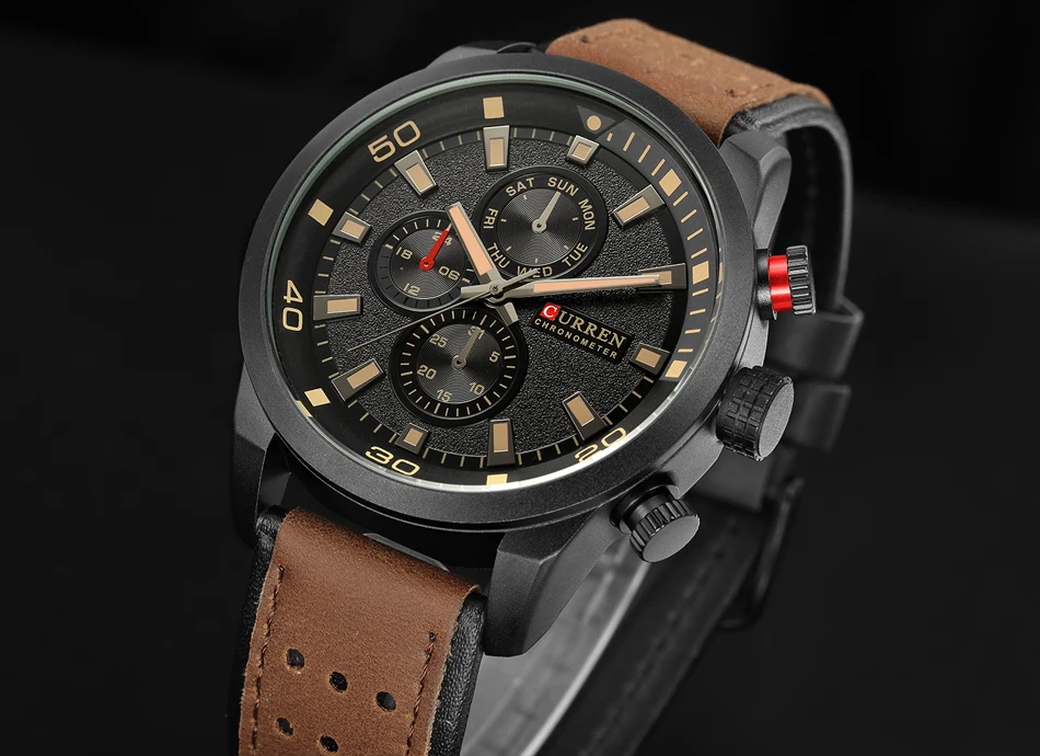 CURREN 8250 Men's Waterproof Casual Three-Hand Watch Business Leather Breathable Strap Wristwatch