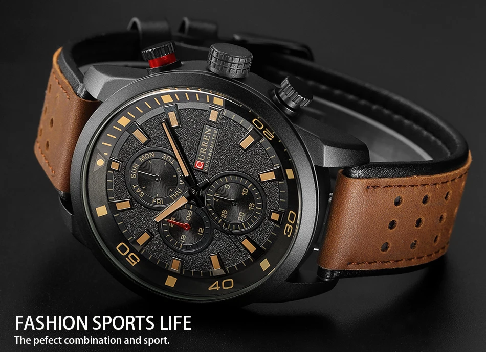 CURREN 8250 Men's Waterproof Casual Three-Hand Watch Business Leather Breathable Strap Wristwatch