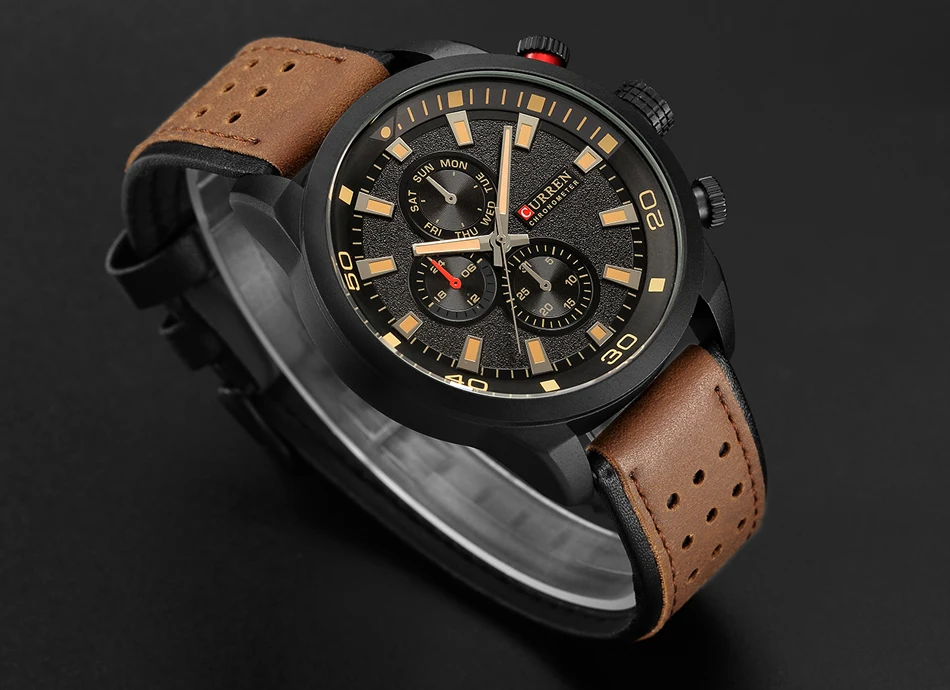 CURREN 8250 Men's Waterproof Casual Three-Hand Watch Business Leather Breathable Strap Wristwatch