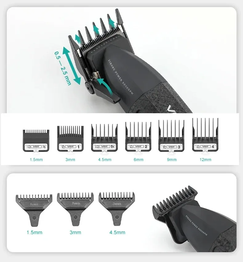 VGR Hair Trimmer Professional Hair Clippers Adjustable Hair Cutting Machine 9000 RPM Cordless Clippers and Trimmers Set V-640 S3