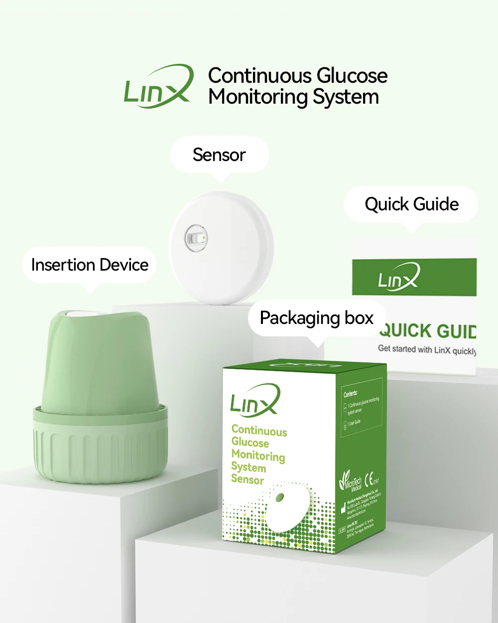 MicroTech LinX Continuous Glucose Monitor 15-Day CGM 24H Real-Time Blood Sugar Test No Finger Pricking Glucose Meter