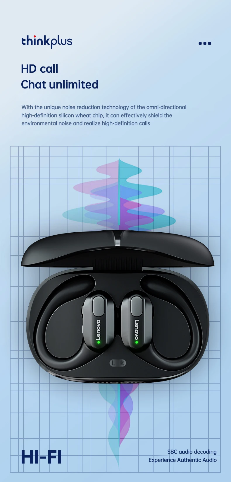 Original Lenovo XT80 Earhooks Sports Bluetooth Wireless Headsets with Mic,LED Power Display,ENC,Hifi Stereo Sound Gaming Headset