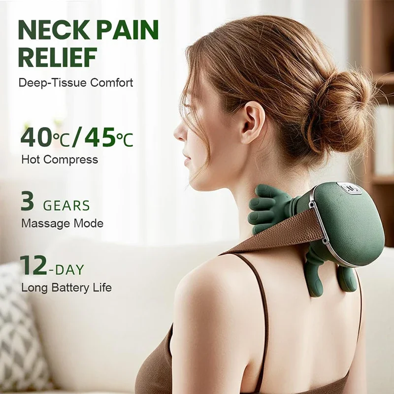 Wireless Neck Cervical Trapezius Kneading Massage Shawl 4D Bionic Finger Neck Shoulder Massager Brushless Motor Neck Masajeador